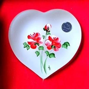 VTG L.E. Smith Handpainted On Frosted Heart Glass Signed Original Box